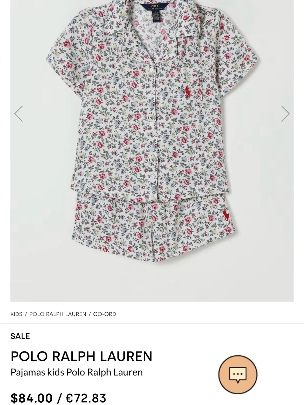 Polo Ralph Lauren Floral Short PJ Set - White with Red & Green Floral Print